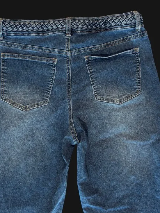 d.jeans Size 10 Trouser Jeans Braided Waistband Dark Wash Stretch Straight Leg - Picture 4 of 11